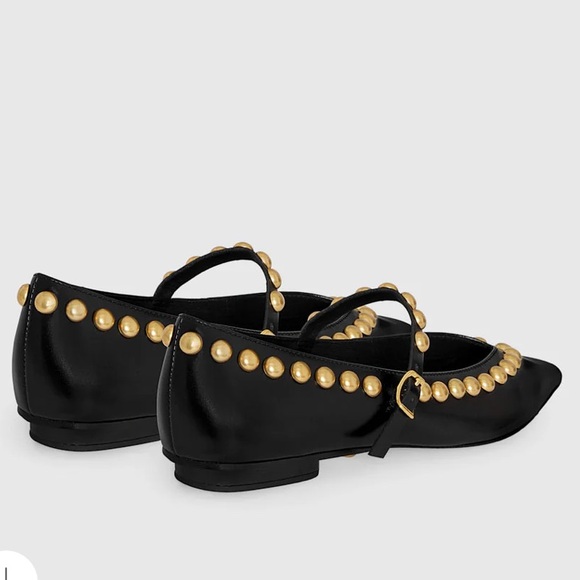 Rebecca Minkoff Milan Black and Gold Studded Mary Jane Pointed Toe Flats - Picture 8 of 12